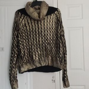 GENERATION Y Metallic Gold and Black Cowl Neck Sweater